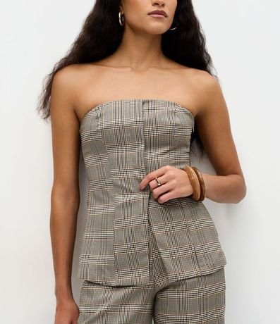 Blusa Sin Breteles Sastre con Estampa de Cuadros 4
