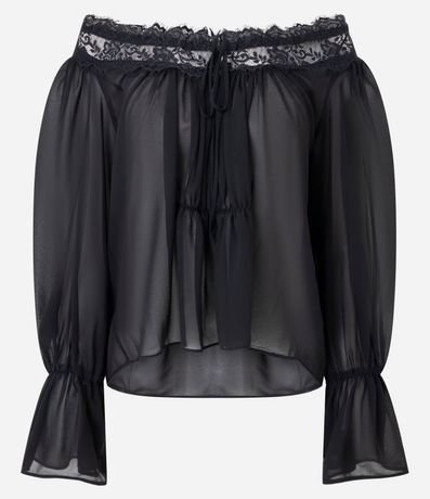 Blusa en Chiffon con Transparencia y Encaje Aplicada 5
