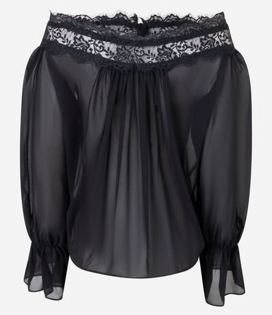 Blusa en Chiffon con Transparencia y Encaje Aplicada 7
