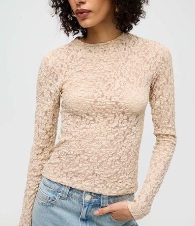 Blusa Segunda Pele en Encaje Texturizada con Manga Larga 3