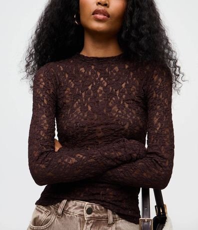 Blusa Segunda Pele en Encaje Texturizada con Manga Larga 3