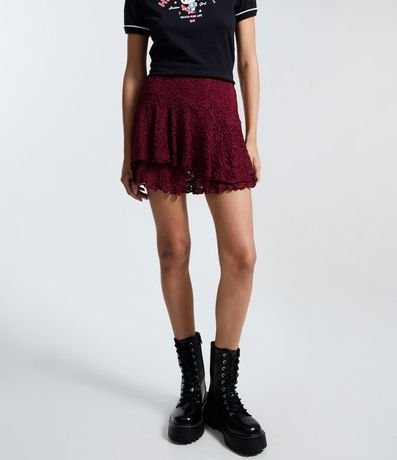 Pollera Corta en Encaje con Volado Asimétrico 2