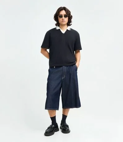 Remera Boxy en Crepé con Cuello Polo Contrastante 2