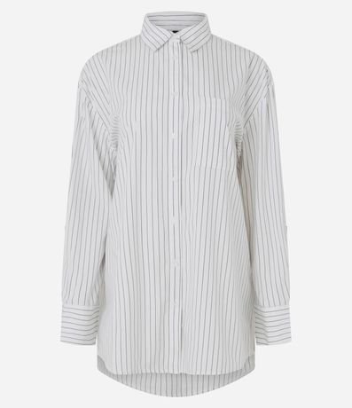 Camisa Alargada en Tricolina Rayada con Bolsillo Delantero 6