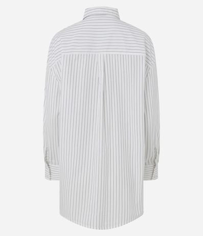 Camisa Alargada en Tricolina Rayada con Bolsillo Delantero 7