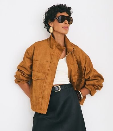 Campera Oversized en Gamuza con Cuello Alto 1