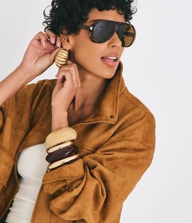 Campera Oversized en Gamuza con Cuello Alto 2