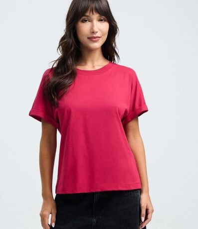 Blusa Básica con Manga Dobrada Corta en Algodón