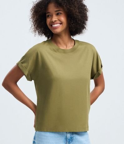 Blusa Básica con Manga Dobrada Corta en Algodón