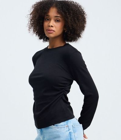 Blusa Manga Larga con Fruncido en la Cintura en Algodón