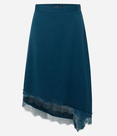 Pollera Midi Satinada con Ruedo Asimétrico y Encaje Aplicado 5