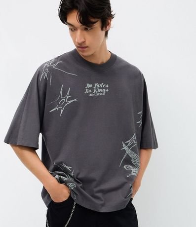 Remera Oversized Manga Corta en Algodón con Estampa No Mercy 3