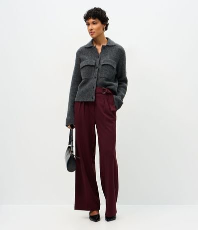 Pantalón Wide en Crepé Cintura con Hebilla
