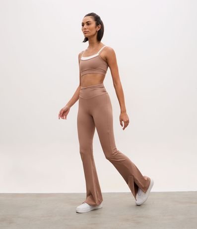 Pantalón Flare Deportiva con Fruncido Lateral y Encaje en el Ruedo