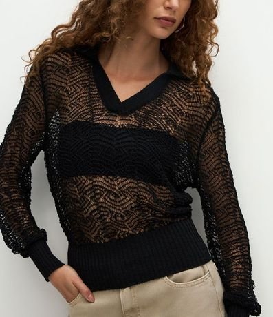 Blusa en Punto con Cuello Polo y Ponto Cutout 4