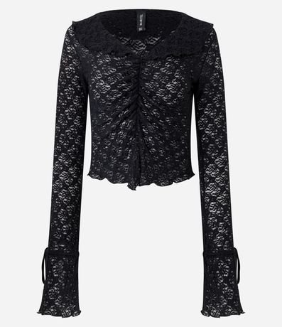 Blusa en Encaje Texturizada con Volados en las Mangas y Cuello 5