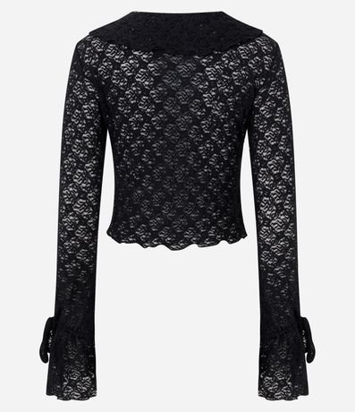 Blusa en Encaje Texturizada con Volados en las Mangas y Cuello 7