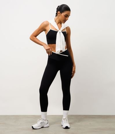 Pantalón Legging Deportiva con Cintura Traspasada y Bies Contrastante 2