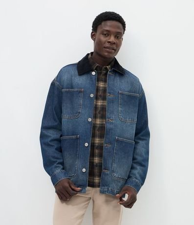 Campera Oversized en Jeans con Cuello de Terciopelo 2