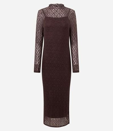 Vestido en Encaje con Cuello Alto y Encaje 5