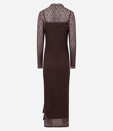 Vestido en Encaje con Cuello Alto y Encaje 7