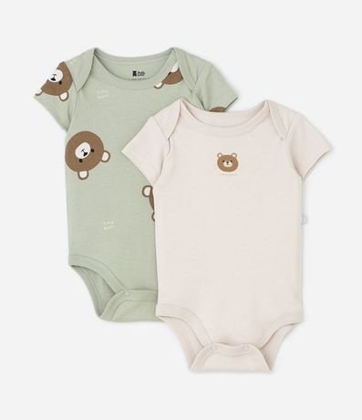 Kit 02 Bodies Infantil con Estampa de Oso – Talle 0 a 18 Meses