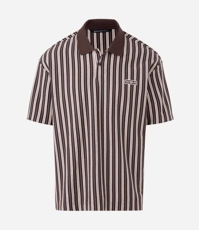 Remera Relaxed Manga Corta en Algodón Rayada con Cuello Polo