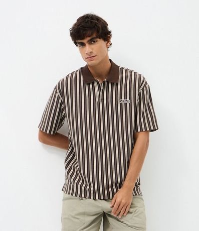 Remera Relaxed Manga Corta en Algodón Rayada con Cuello Polo 3