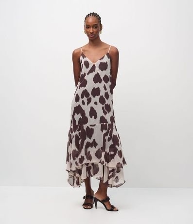 Vestido Largo en Chiffon Animal Print con Escote V 4