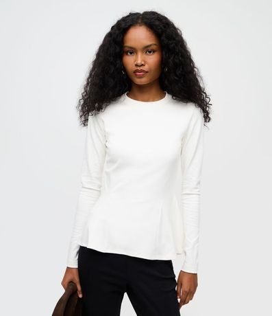 Blusa Peplum Manga Larga en Punto Roma con Ruedo Amplio