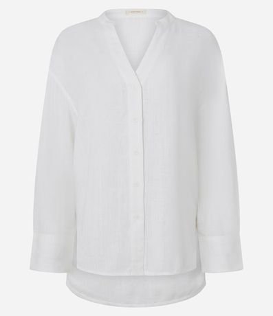 Camisa Oversized en Viscolino con Cuello Padre