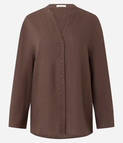 Camisa Oversized en Viscolino con Cuello Padre