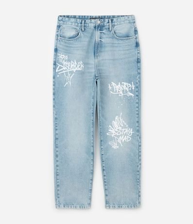 Pantalón Baggy en Jeans con Lettering Grafite
