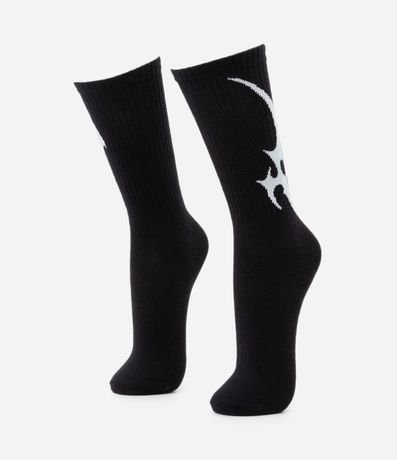 Media Caña Larga en Algodón con Estampado Abstracta Lateral