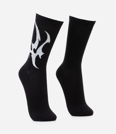 Media Caña Larga en Algodón con Estampado Abstracta Lateral 2