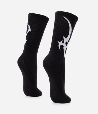 Media Caña Larga en Algodón con Estampado Abstracta Lateral 3