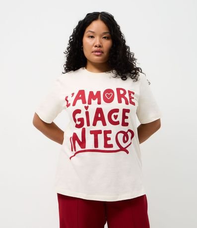 Remera Alargada con Estampa Lettering Curve & Plus Size