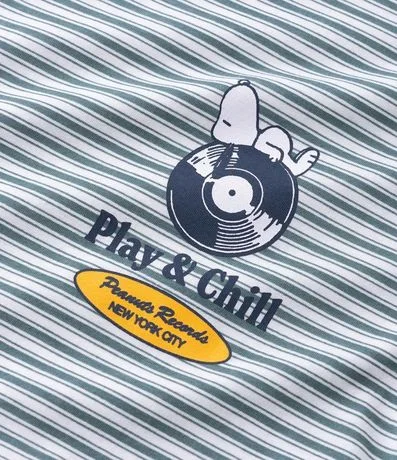 Pijama Largo en Algodón Listrado con Estampado Snoopy y Pantalón de Pijama 12