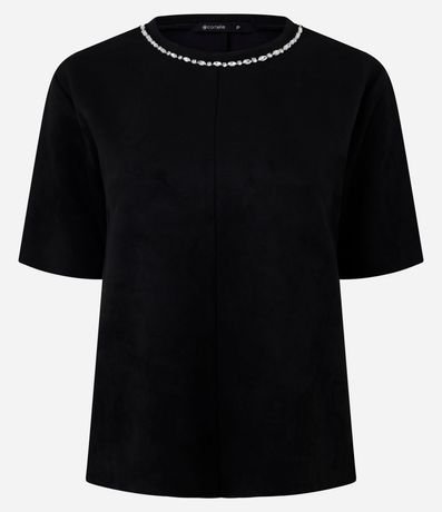 Remera Regular en Gamuza con Brillo en el Cuello 5