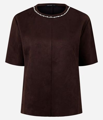 Remera Regular en Gamuza con Brillo en el Cuello 5