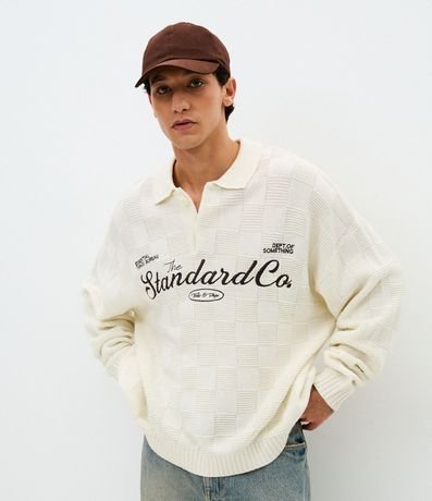 Suéter Regular en Punto con Cuello Polo y Lettering 3
