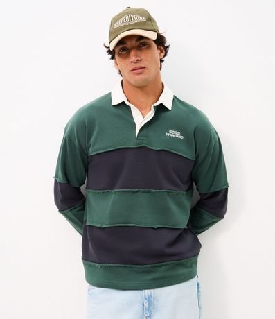 Remera Cuello Polo con Rayas y Lettering Bordado 3
