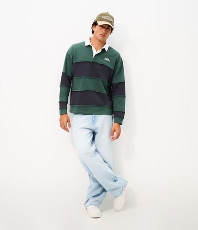 Remera Cuello Polo con Rayas y Lettering Bordado 4