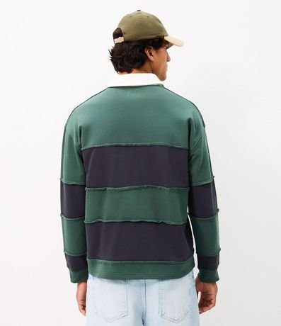 Remera Cuello Polo con Rayas y Lettering Bordado 5