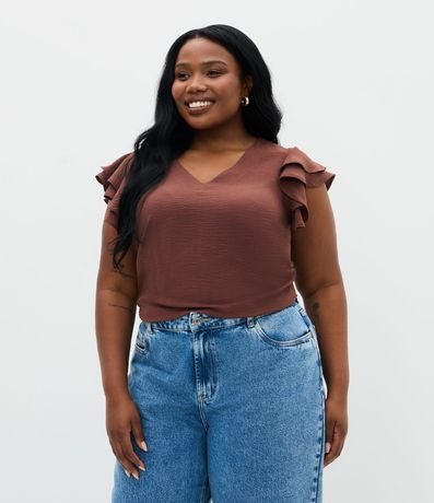 Blusa en Crepé con Volado en el Hombro Curve & Plus Size