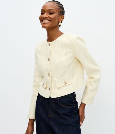 Campera Leve Chaquetilla en Tweed con Cuatro Bolsillos