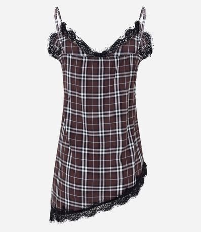 Blusa Regular de Cuadros con Encaje y Ruedo Asimétrico 8