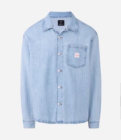Camisa Boxy Manga Larga en Jeans Liso con Textura 6