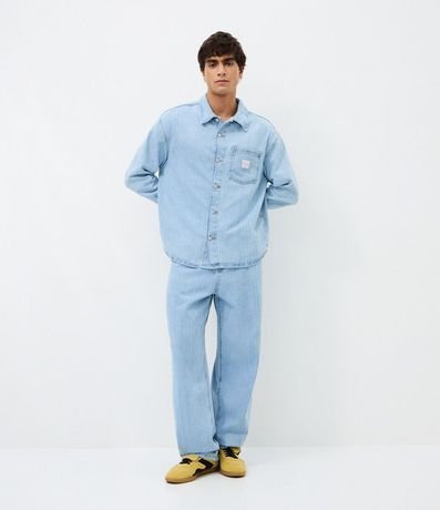 Camisa Boxy Manga Larga en Jeans Liso con Textura 3