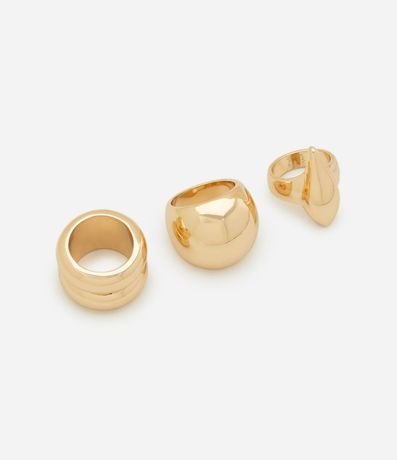 Kit 3 Anillos Metalizados en Formatos Geométricos